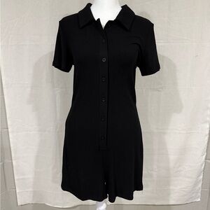LilyCoCo Black Button-Up Women's Romper